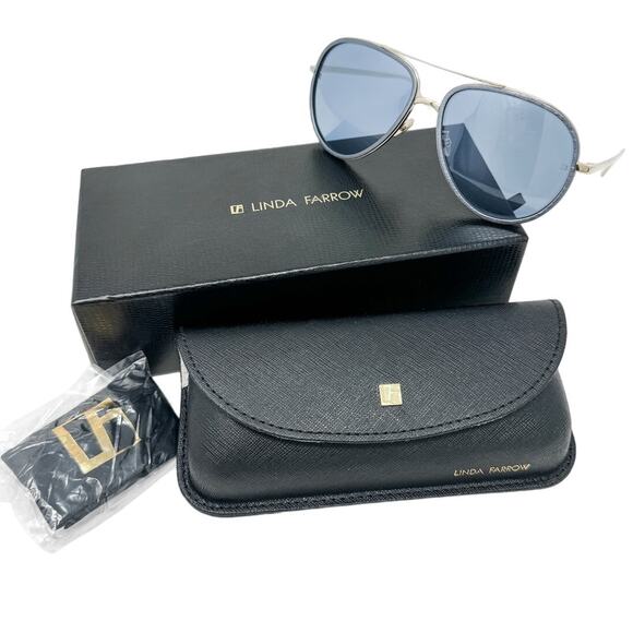 Linda Farrow Premium Luxury Aviator Sunglasses Blue Gold w/ case, box LFL 539/5 - Picture 2 of 11
